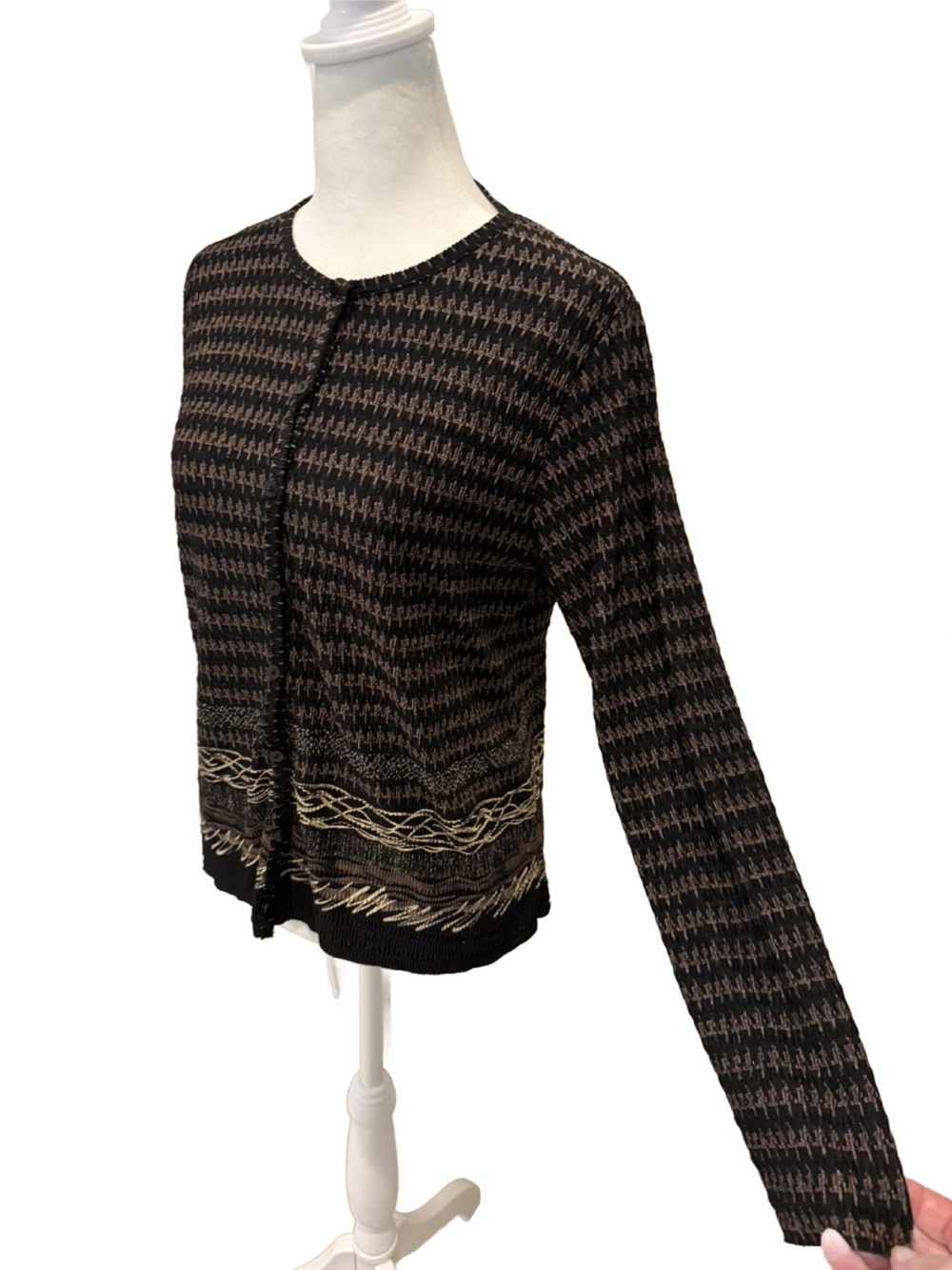 Vintage Pleat Pleat by RAFAEL Black and Brown Patterned Cardigan. PS